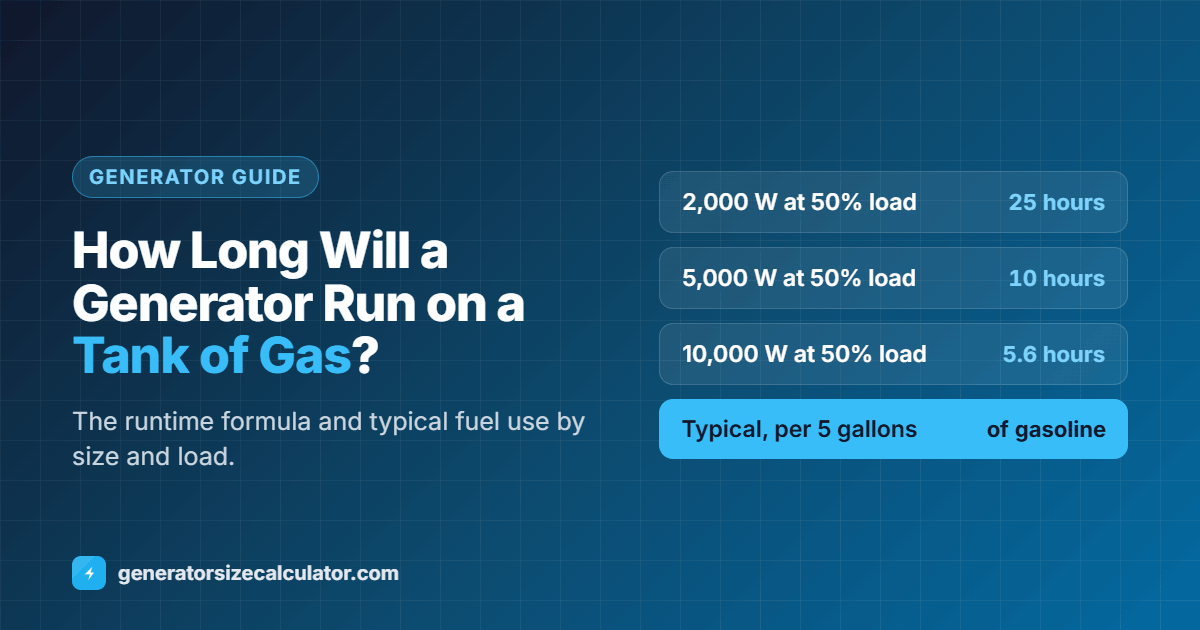 How long will a generator run on a tank of gas