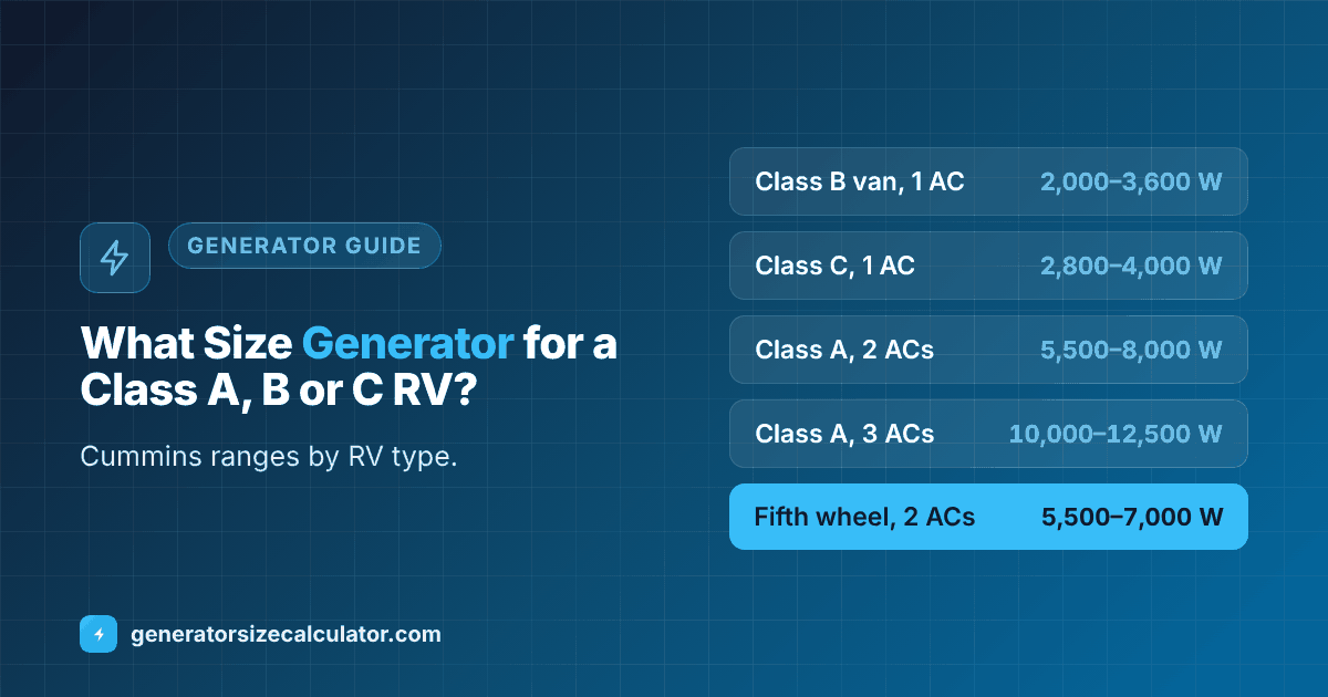 What size generator for a Class A, B or C RV