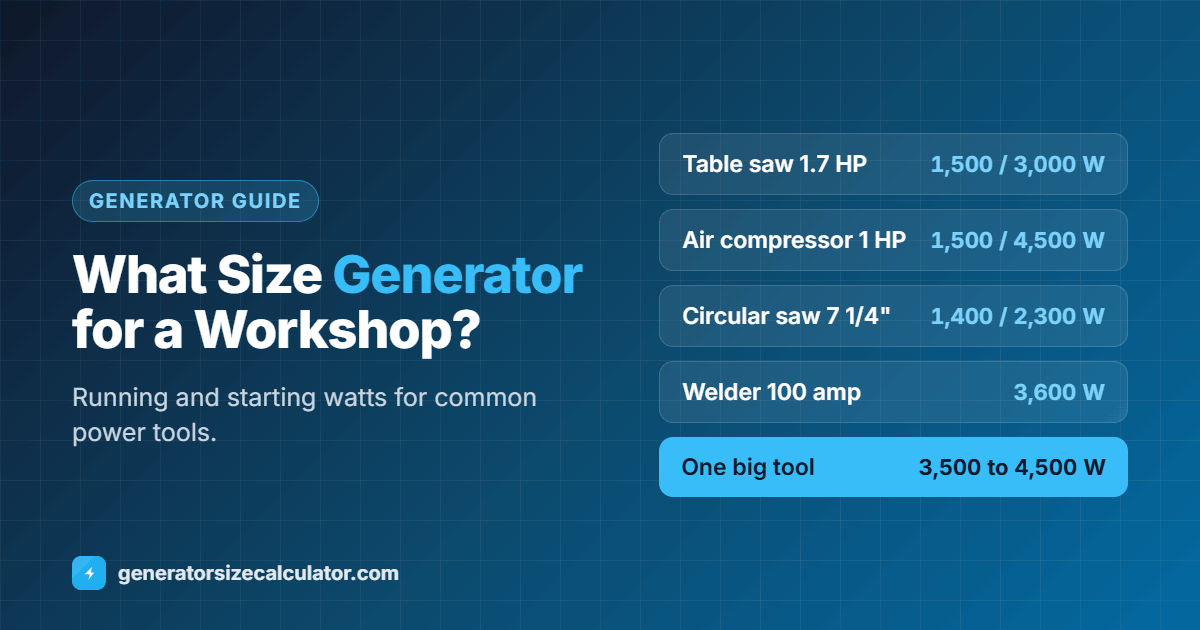 What size generator for a garage or workshop