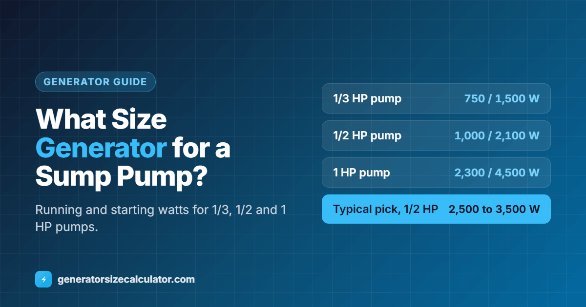 What size generator for a sump pump