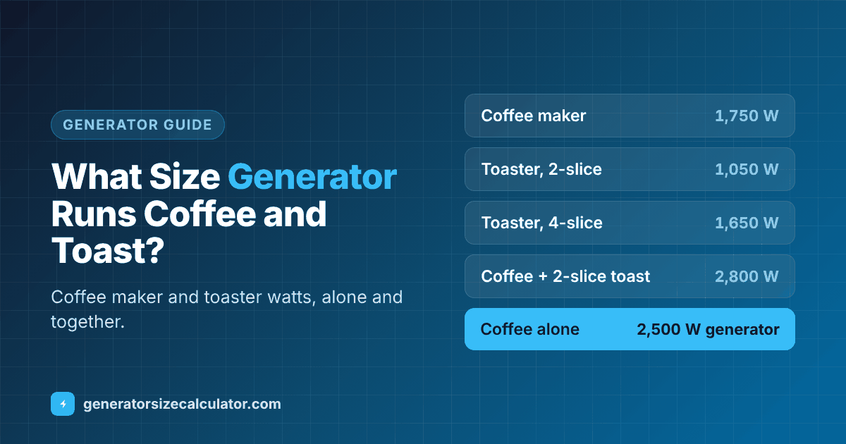 What size generator to run a coffee maker and toaster