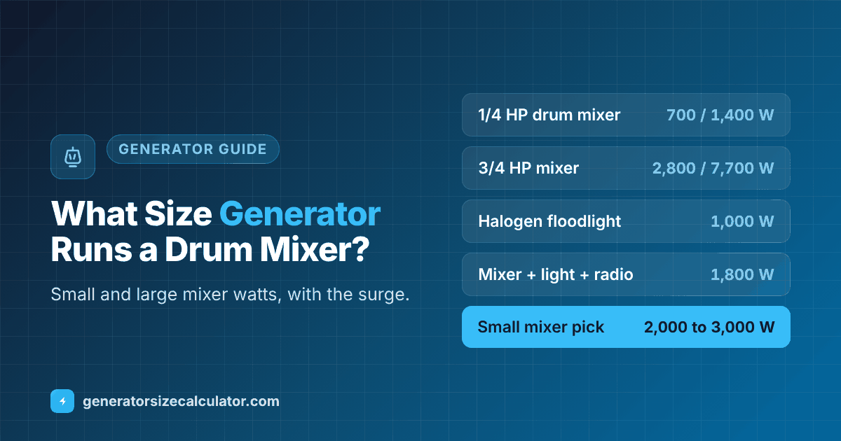 What size generator to run a drum mixer