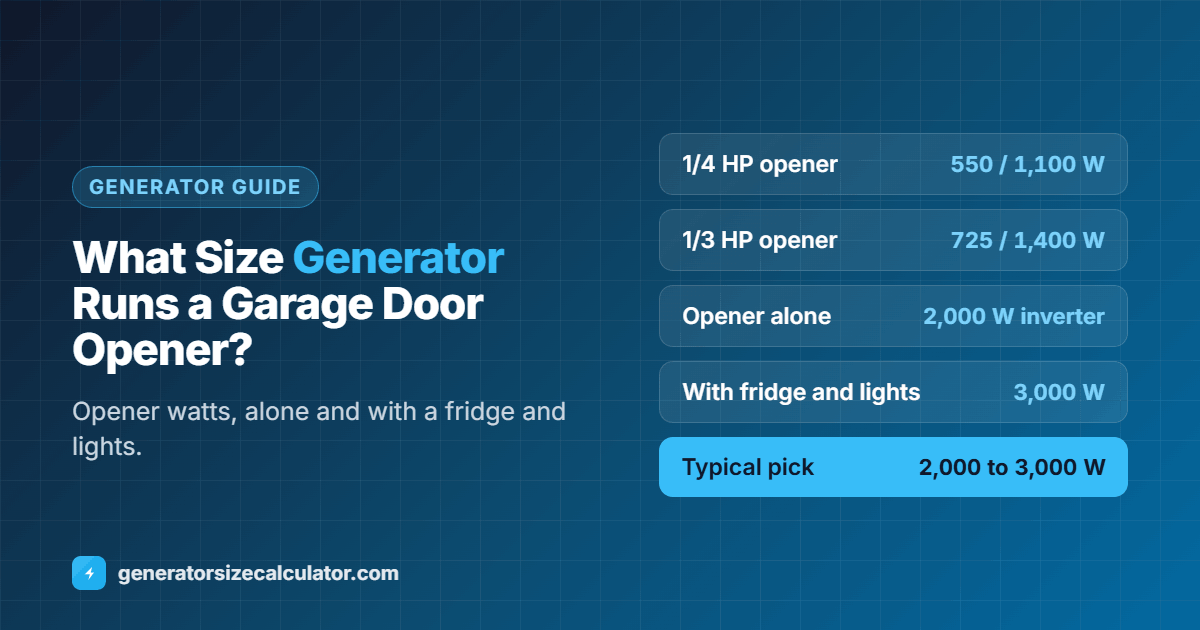 What size generator to run a garage door opener