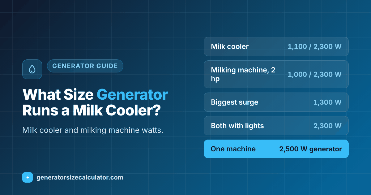 What size generator to run a milk cooler and milking machine