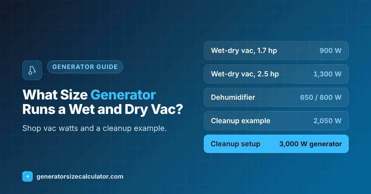 What size generator to run a wet and dry vacuum